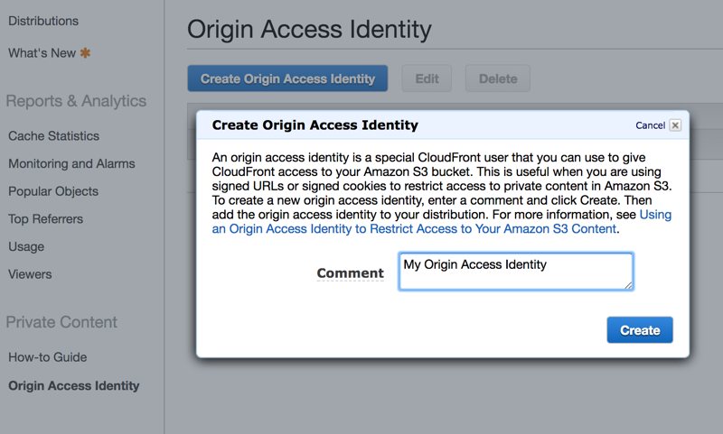 Creating Origin Access Identity separately on Amazon CloudFront Console
