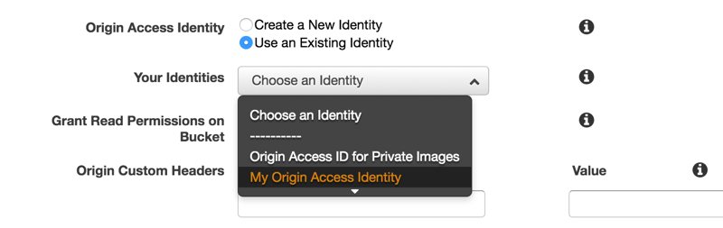 Setting Origin Access Identity while creating an Amazon CloudFront distribution