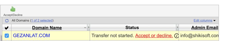 Opening Accept-Decline Pending Transfers Out on GoDaddy