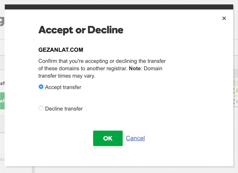 Accepting the pending transfer out on GoDaddy