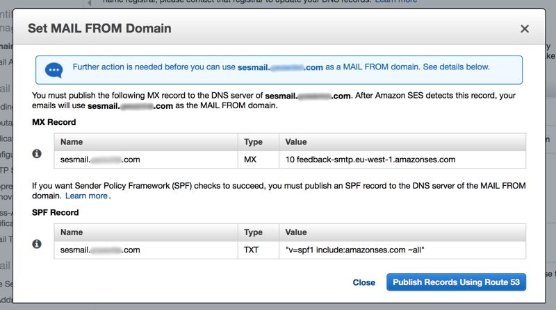 Viewing MAIL FROM subdomain on Amazon SES after definition