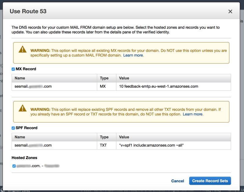 Using Amazon Route 53 Console to create DNS records for SPF