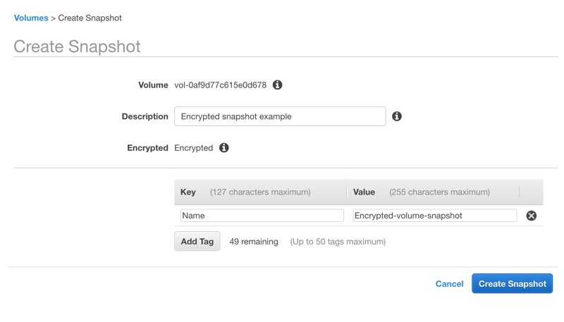 Creating snapshots from an encrypted EBS Volume