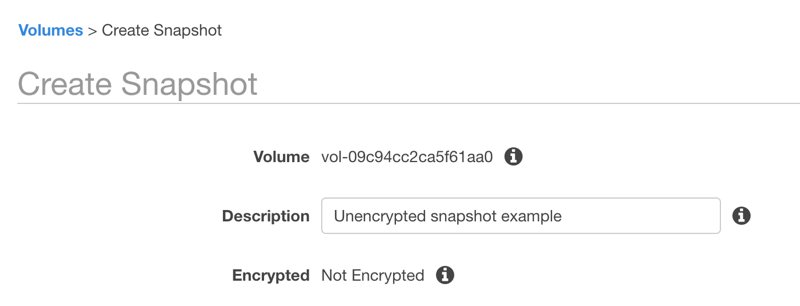 Creating snapshots from an unencrypted EBS Volume
