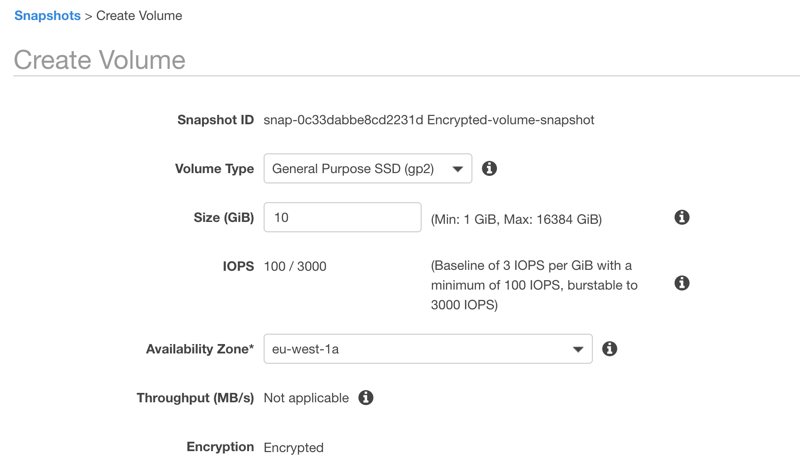 Creating an EBS volume from an encrypted EBS snapshot