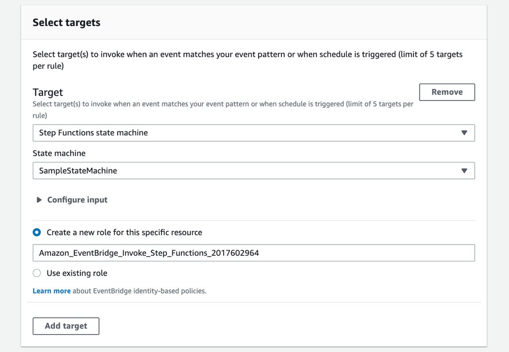 Selecting the state machine on EventBridge as target