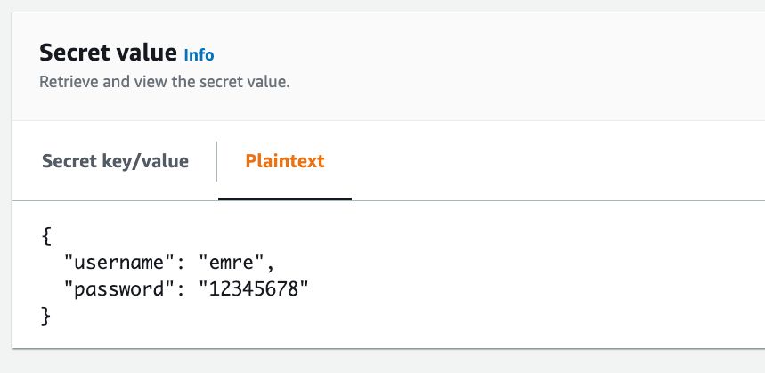Sample secret value in JSON on AWS Secrets Manager