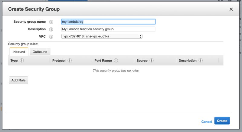 Creating a security group for your AWS Lambda function