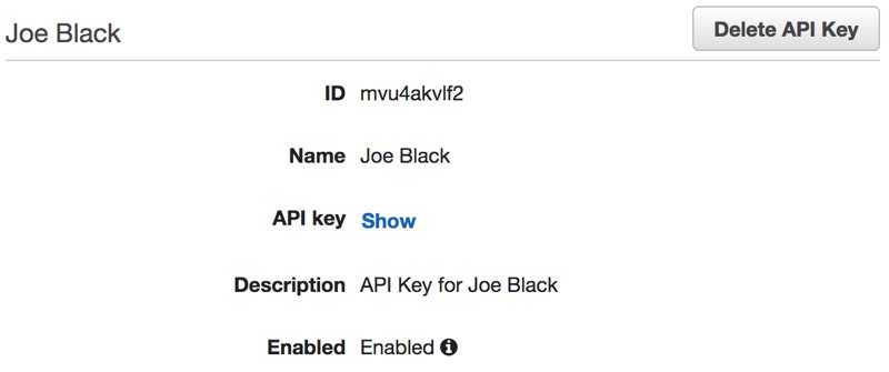 Revealing API key on API Gateway Console