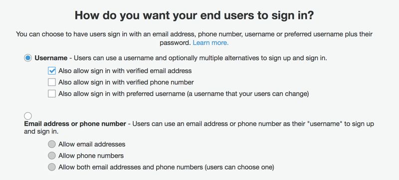 Amazon Cognito User Pools - Sign In Methods