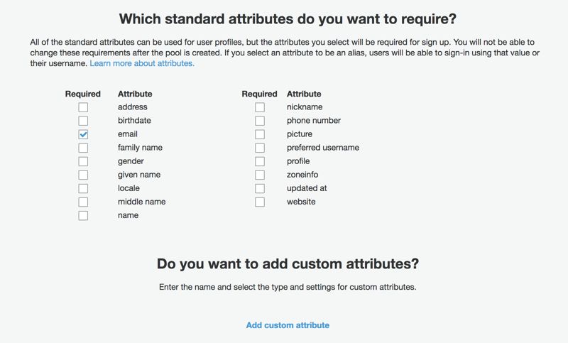 Amazon Cognito User Pools - Attributes