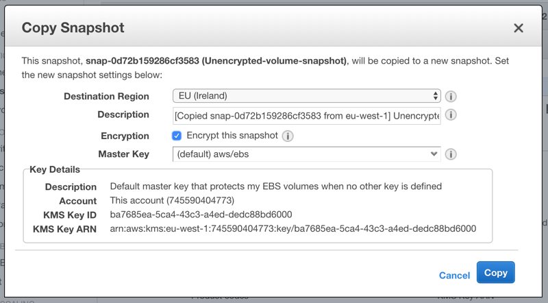 Creating an encrypted snapshot from an unencrypted one