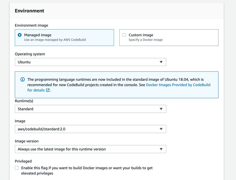 CodeBuild environment settings