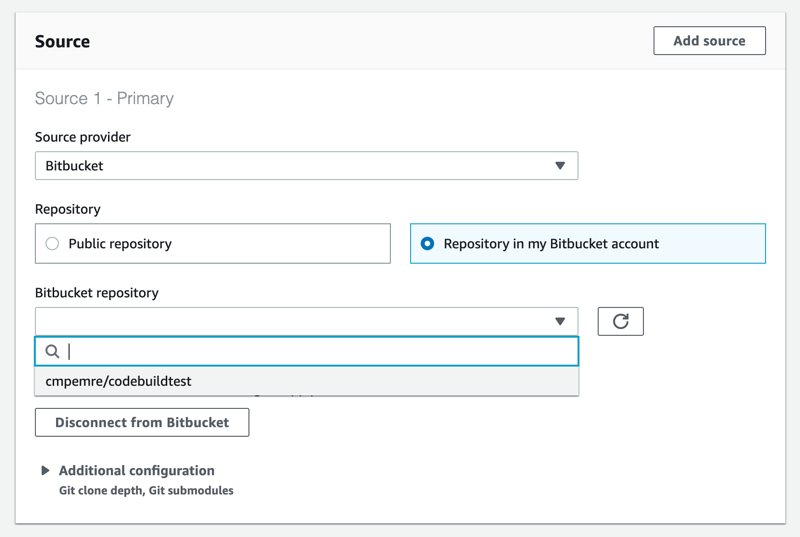 Selecting Bitbucket repo on AWS CodeBuild