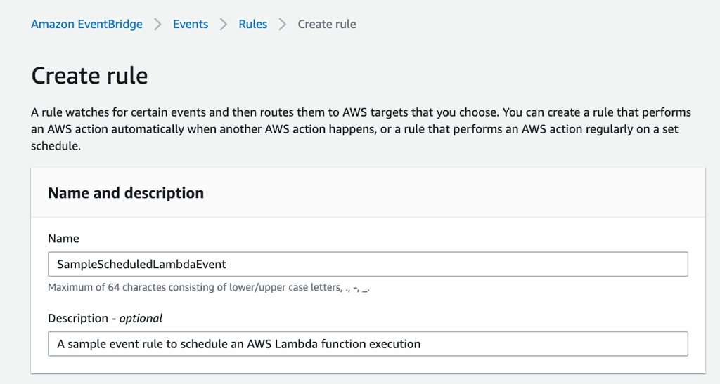Amazon EventBridge event rule creation - name and description