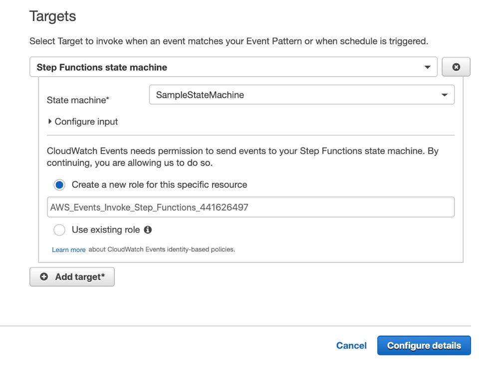 CloudWatch Events rules list after scheduled state machine rule creation