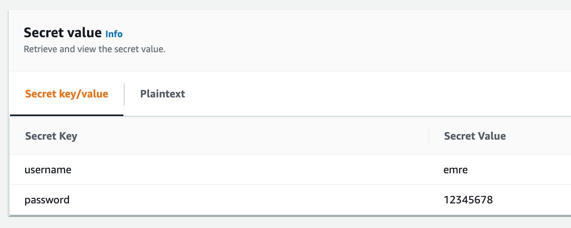 Sample secret key-value pairs on AWS Secrets Manager