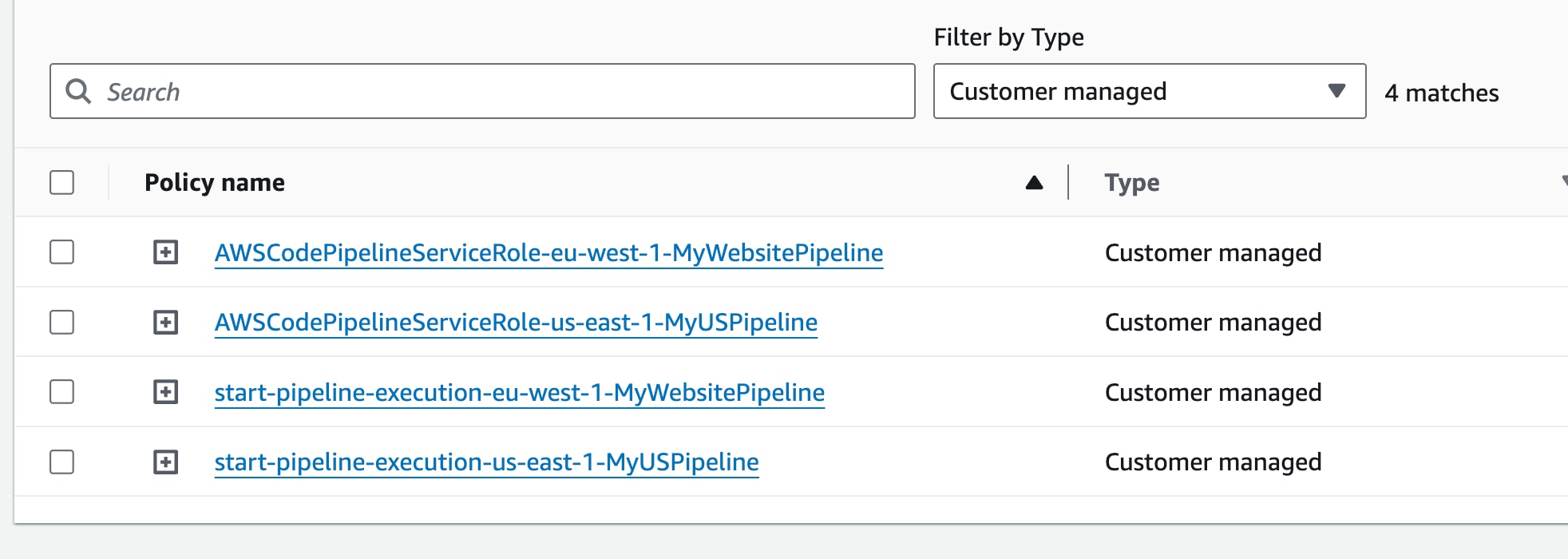 Filtering IAM policies by type to list only customer-managed policies