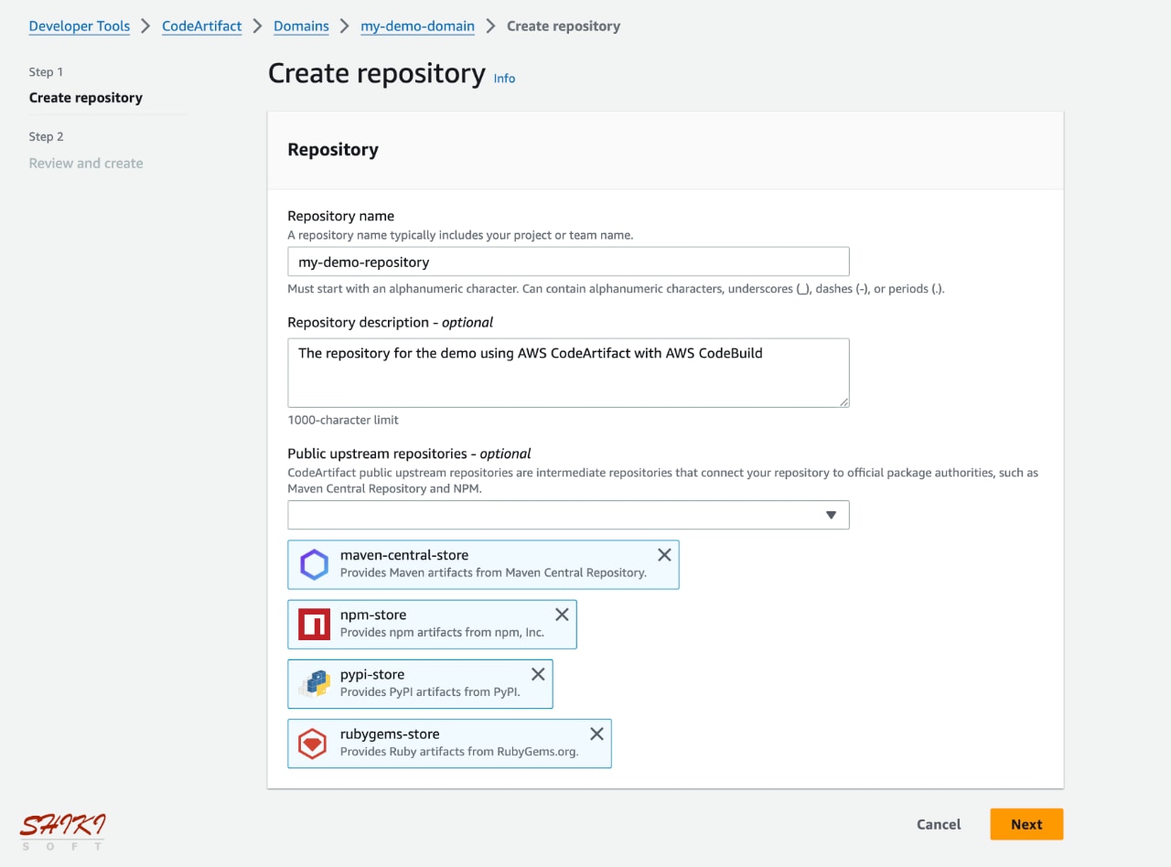 AWS CodeArtifact repository creation with upstream repos