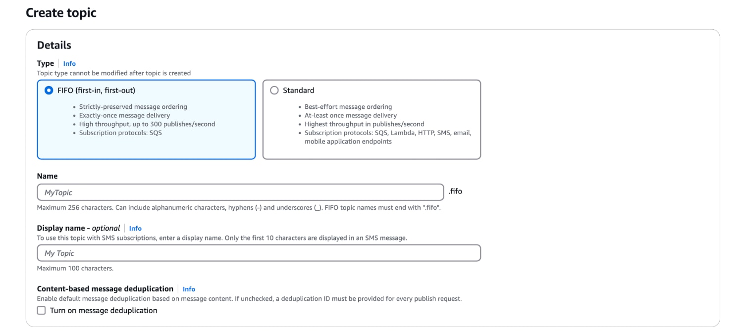 Selecting the Amazon SNS topic type